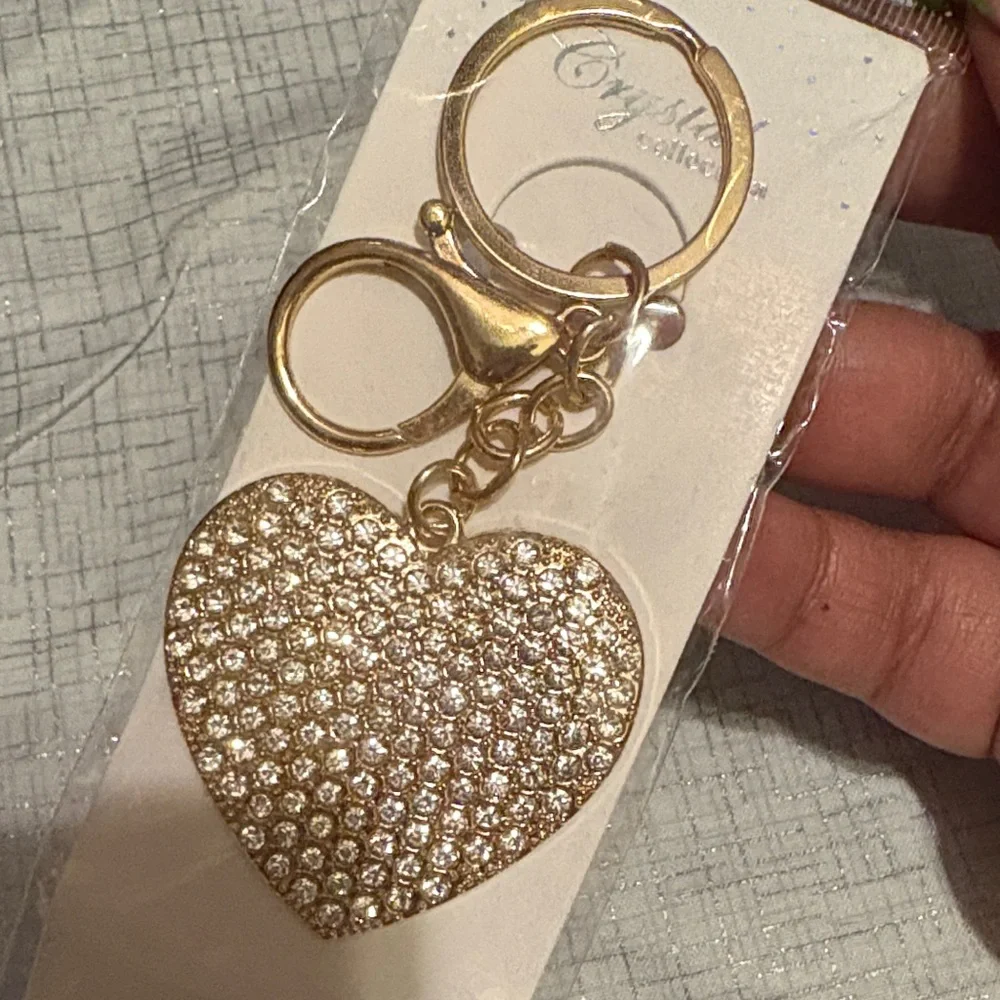 Fashion Jewelry Gold Crystal Heart Key & Card Holder Charm